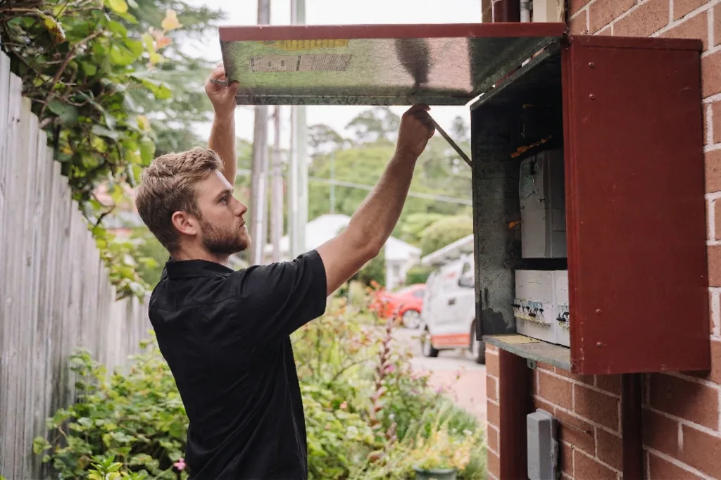 Electrician installing downlights in a Dural home